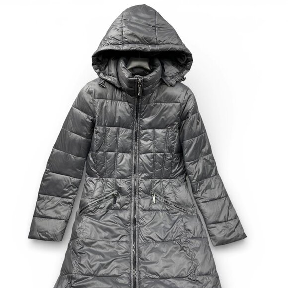 Michael Kors Gray Hooded Long Puffer Removable Hood Coat Jacket Parka Women's XS - Picture 2 of 14